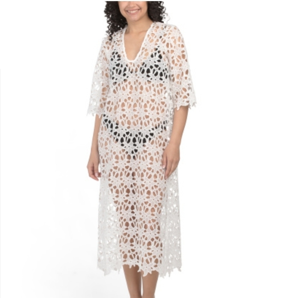 4Our Dreamers Full Floral Lace Oversized Scoop Neck Swim Suit Cover Up Size XS